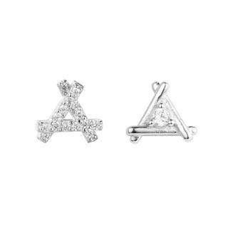 Asymmetrical Rhinestone Triangle Stud Earring 1 Pair - Silver - One Size