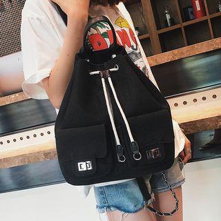 Twist Lock Front Pocket Drawstring Canvas Backpack