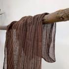 Plain Linen Cotton Shawl Striped - Brown - One Size