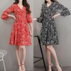 Patterned Bell-sleeve A-line Chiffon Dress