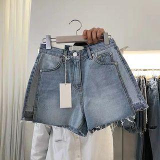 Patched Distressed Denim Shorts