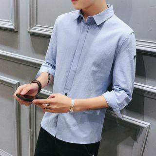 3/4-sleeve Contrast Buttoned Shirt
