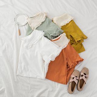 Short-sleeve Contrast Collar Ruffle Dress