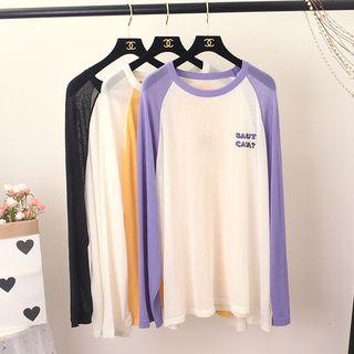 Lettering Raglan Long-sleeve Knit Top