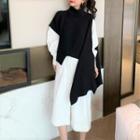 Long-sleeve A-line Shirtdress / Sleeveless Turtleneck Knit Top