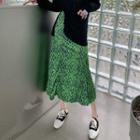 Long-sleeve Slit T-shirt / Argyle Midi A-line Skirt