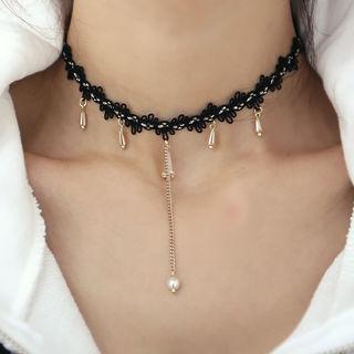 Rhinestone-drop Braided Choker