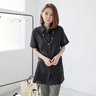 Lace-hem Short-sleeve Blouse