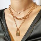 Lock Pendent Layered Chain Necklace