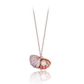 925 Sterling Silver Elegant Fashion Rose Gold Plated Pearl Pendant Necklace With Austrian Element Crystal Rose Gold - One Size