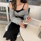 Twisted Crop Sweatshirt / Spaghetti Strap Midi A-line Dress