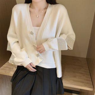 Glitter Trim Cutout Cardigan
