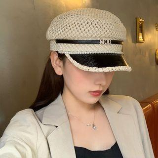 Faux Leather Embroidered Beret