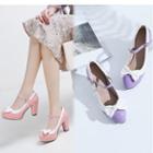 Bow Accent Patent Chunky-heel Mary Jane Pumps