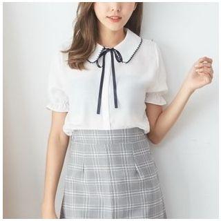 Contrast Stitching Shirt Off-white - One Size