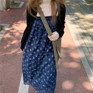 Spaghetti Strap Pattern Midi A-line Dress / Jacket