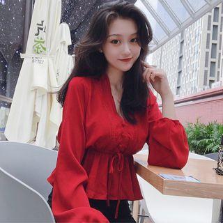 Long-sleeve Lace Trim Chiffon Blouse