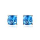 Sterling Silver Fashion Simple Geometric Square Blue Cubic Zirconia Stud Earrings Silver - One Size