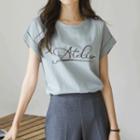 Cap-sleeve Letter-printed T-shirt