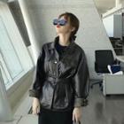 Faux-leather Jacket With Belt - Black - One Size
