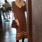 Piped Wool Blend Rib-knit Dress Brown - One Size