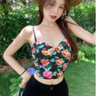Flower Print Slim-fit Sleeveless Top As Figure - One Size