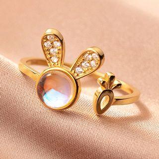Rabbit & Carrot Gemstone Sterling Silver Open Ring