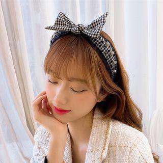 Faux Pearl Mesh Bow Wide Headband