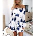 Floral Print Off-shoulder Long-sleeve A-line Dress