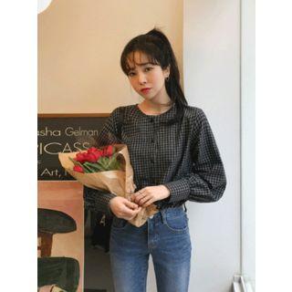 Balloon-sleeve Checked Cotton Shirt