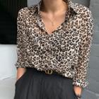 Long-sleeve Leopard Shirt Beige - One Size