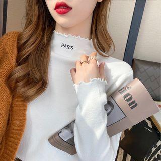 Lettering Mock-neck Knit Top In 7 Colors
