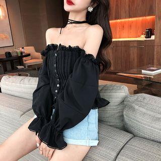 Off-shoulder Long-sleeve Top As Shown In Figure - One Size