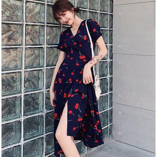 Cherry Short-sleeve A-line Midi Dress