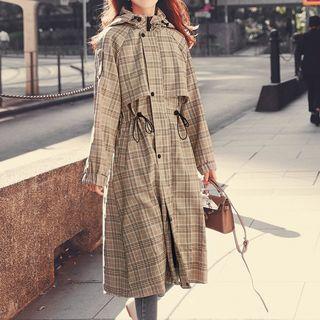 Bungee Cord Hooded Long Trench Coat