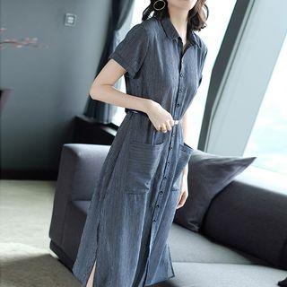 Short Sleeve Midi Shirt Dress