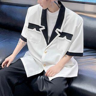 Short-sleeve Notch Lapel Two-tone Shirt