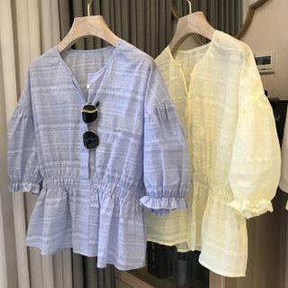Puff-sleeve Elastic-waist Shirt