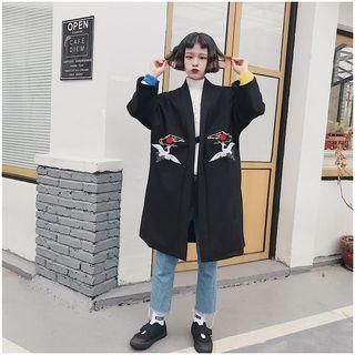 Embroidered Open-front Long Jacket
