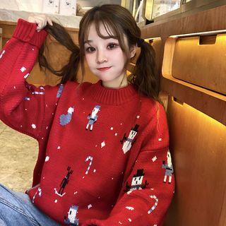 Embroidered Christmas Cartoon Sweater