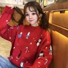 Embroidered Christmas Cartoon Sweater