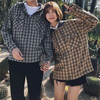 Couple Matching Plaid Hooded Zip Jacket