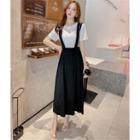 Set: Short-sleeve T-shirt + Midi Jumper Skirt T-shirt - White - One Size / Jumper Skirt - Black - One Size