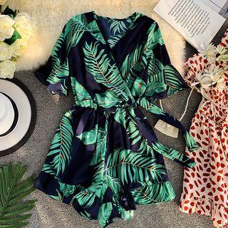 Short-sleeve Leaf Print Playsuit