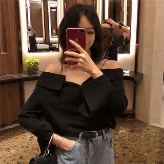 Off-shoulder Chain Strap Blouse Black - One Size