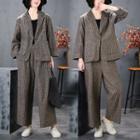 Set: One-button Striped Blazer + Straight-cut Pants