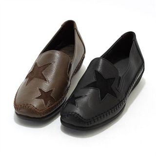 Genuine-leather Star-pattern Loafers