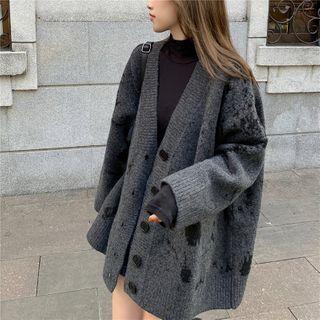 Print Loose-fit Cardigan Gray - One Size