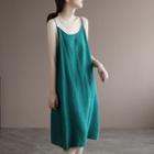 Spaghetti Strap Plain Linen Dress