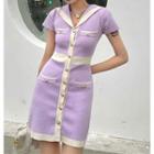 Short-sleeve Contrast Trim Sailor Collar Knit Dress